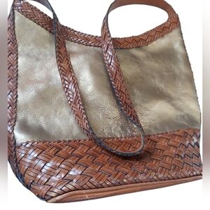 L.J.S Woven Leather Metallic Hobo/Shoulder Bag